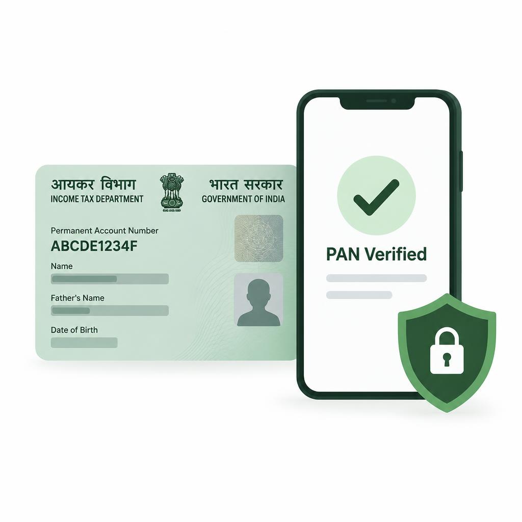 PAN card and phone showing PAN verified